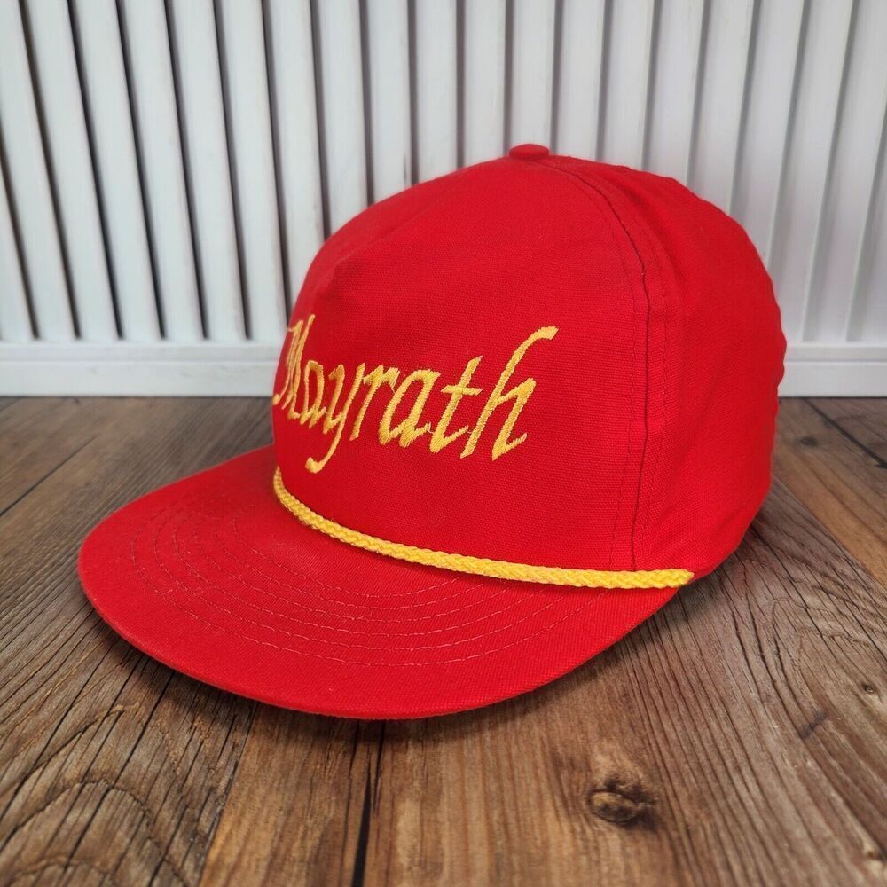 VTG Mayrath Snapback Farmer Hat Cap Red Yellow Rope Embroidered Farm Machinery